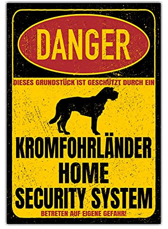 Kromfohrländer Schild Danger Security System Türschild Hundeschild Warnschild Hund Sicherheitsschild Hund Privatgrundstück Hundewarnung Warnung vor dem Hund