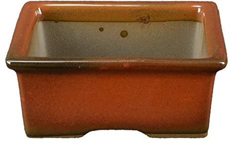 Rechteckige japanische Bonsaischale von Morrisan aus mahagonibraun glasiertem Steinzeug 9x7x3,5 cm - B02-8-3F