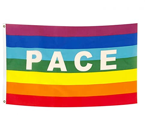 MGSFGlk Bandiera Pace Tessuto Nautico Antivento, Bandiera Pace Lavabile, Bandiera della Pace con Cordino o moschettone, Cucitura perimetrale e fettuccia di Rinforzo