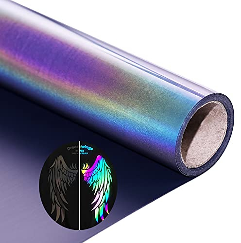 KEGUMINGX Reflective Heat Transfer Vinyl Rainbow HTV Vinyl Rolls Pack 12 Inch x 5 Feet Iron on Vinyl for T-Shirts DIY Design, Silhouette Cameo Heat Press Machine(Reflective Rainbow htv)