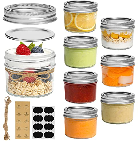 ComSaf Mini Mason Jars 120ml/4oz - 8 Pack, Small Glass Jars with Lids and Seal Bands, Small Glass Canning Jar, Jam Jars, Preserving Jars for Honey, Jelly, Dessert, Shower Wedding Favors, DIY Decor