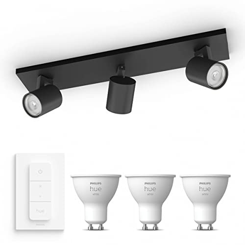 Philips Hue Runner Aufbaustrahler (Schwarz) - Warmweißes Licht - inkl. Hue Dimmschalter - Deckenstrahler 3 Flammig - GU10 - Hue White