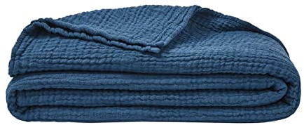 ESSIX Plaid tinta unita in garza di cotone, jazzy, 130 x 170 cm, blu petrolio