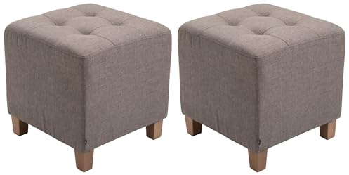 CLP 2er Set Sitzhocker Pharao mit Stoffbezug I Sitzwürfel mit hochwertiger Polsterung und Bodenschonern Farbe Taupe