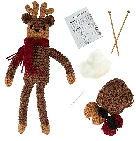 Trimits Strickset, handgefertigt, Plüsch, Geschenk mit Faden, Nadeln und Anleitung (evtl. nicht in deutscher Sprache), Rentier