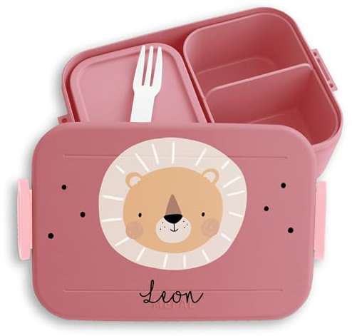 Kinder Bento Box Midi Lunchbox für Mepal Bentobox - Boho Löwe Brotdose Löwen I Löwenmotiv I Lion I König der Tiere - 900 ml - Rosa - brotzeitbox mädchen kita personalisierte jausenbox leo