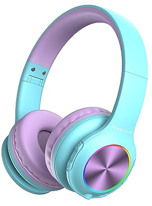 PowerLocus Kids Headphones, Bluetooth Headphones Over Ear for Kids, LED Lights, 74/85/94dB Safe Volume Limit Headphone, Micro SD/TF, Foldable with Hi-Fi Stereo, Built-in Mic for School/Tablet/Travel