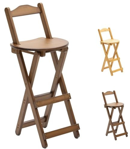 Gelory Klappbarer Barhocker aus Bambus, Thekenhöhe, Hocker mit Rückenlehne, Fußstütze, tragbarer Barstuhl, Esszimmerstühle für Küche, Garten, Innen- und Außenbereich, keine Montage (braun)