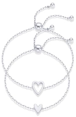 PAVOI Solitaire Heart Adjustable Bracelet Set for Women, White Gold, 9 Ines