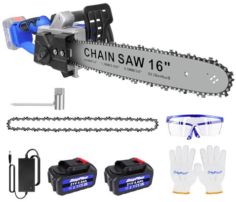 Scie à chaîne sans fil, scie à chaîne électrique portative sans fil de 16 pouces, 2PCS 4000mAh batteries et chargeur rapide, 2 PCS Chains, pour les branches d'arbres, la cour, la maison et le jardin