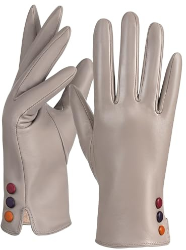 GSG SINCE 1998 Lederhandschuhe Damen Gefüttert Echtleder Beige M | Handschuhe Damen Leder aus chromfreiem Schaffell mit weichem Wollfutter, warme Winterhandschuhe Echtleder