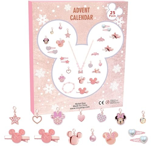 Adventskalender 2026 Kinder Mädchen, 24 Tage Weihnachts-Countdown-Kalender im Frozen-Stil, DIY-Überraschungs Bracelet, Anhänger, Haarschmuck, Ring, Geschenke für Mädchen 6-13 Jahre (rosa)