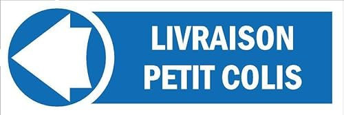 Small package delivery, arrow pointing left, informational sign FR078-1mm flexible Plastic sign (150mm x 50mm)