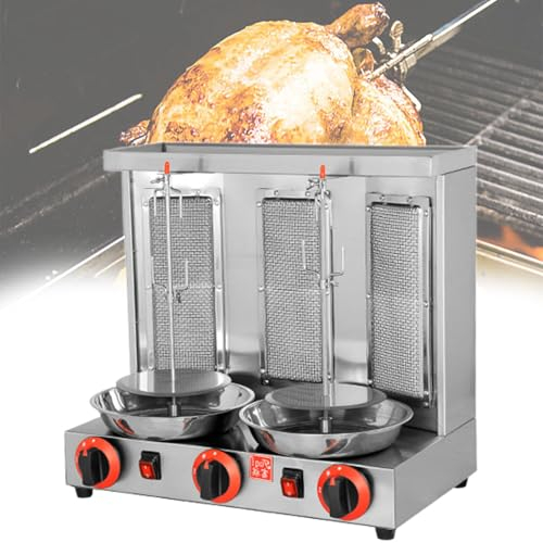 Beachtiful Máquina Parrilla Kebab Vertical a Gas Gyro Rotisserie Horno Asador de Carne 2 o 3 Quemadores Cuerpo de Acero Inoxidable para el Hogar Restaurante Cocina,Three
