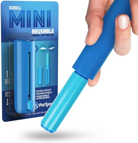 PetLovers EzRoll Reusable Lint Roller - Sticky for Life & Multi-Purpose Pet Hair, Dust, & Lint Remover for Clothing, Upholstery, & Cars - Sustainable, Washable & Efficient