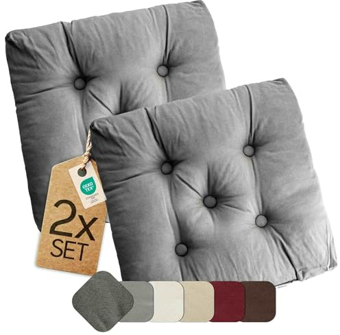 etérea Himmlische Qualität Lot de 2 Coussins d’Assise Heidi 42x42 cm – 8 cm d’épaisseur – Anthracite – Coussins de Chaise et de Sol pour intérieur et extérieur, Cuisine, Salle à Manger, Jardin