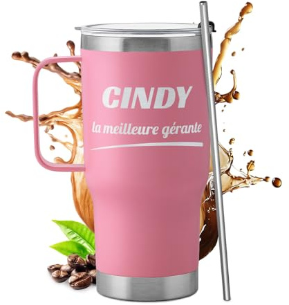 Maverton Mug Isotherme Personnalisable Rose en Acier Inoxydable 600ml | Gobelet Isotherme avec Paille et Boîte Cadeau, Mug Collegue, Cadeau Collegue de Travail Femme femme chef