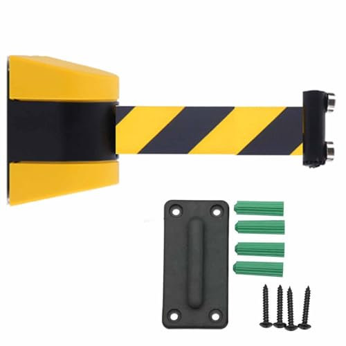 Yiustldd 3 Meter, Einziehbarer Warngurt zur Wandmontage, Schwarz-gelbes Sicherheitsabsperrseil mit Stabiler ABS-Ummantelung zur Kontrolle von Menschenmengen und zur Linientrennung
