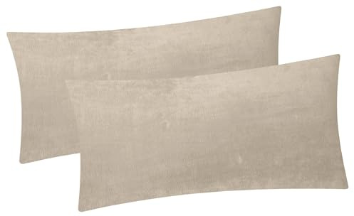 2er Set Fleece Winter Kissenbezug in 40x80cm - Beige (40x80cm-Beige) | flauschig weich und warm, Kissenhülle, Doppelpack, kuschelig, Reißverschluss auf der langen Seite