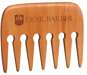 Dear Barber Wooden WIDE TOOTH COMB – Professional Hair Styling Accessory for Men & Women – Pear Wood Barber Comb for Curls, Volume, Texture & Precision – Anti-Static for All Hair Types