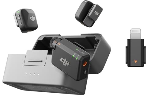 DJI Mic Mini (2 TX + 1 RX + Charging Case) with Mic Mini Mobile Phone Adapter (Lightning), Ultralight, Detail-Rich Audio, 48h Use, Noise Cancelling, Wireless Microphone, Vlog, Streaming