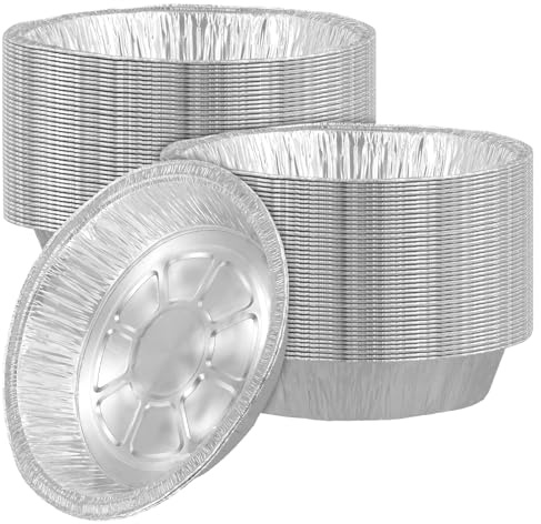 MUKLEI 100 Pack 7 Inch Round Aluminium Foil Trays, 720ml Disposable Food Containers Takeaway Tin Foil Trays for Baking, Roasting, Meal Prep, BBQ, Party, Pie Case