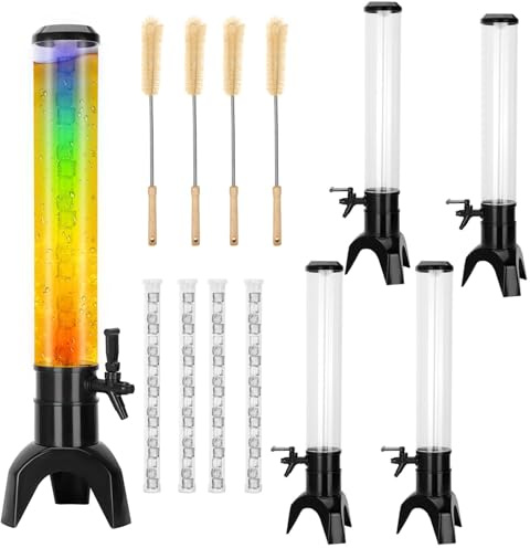 4PCS 3L Mimosa Tower Dispenser with Ice Tube and LED Lights, 100 oz/3.2 qt Gravity Beverage Dispenser for Parties Bars Pubs Restaurants