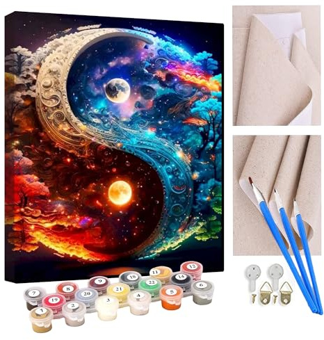 KANGBAWA Malen Nach Zahlen Erwachsene Yin Yang Wasser und Feuer Blumen (5) DIY Handgemalt Ölgemälde Kit für Anfänger und Erwachsene Mit 3-Pinseln und Acrylfarbe, Ohne Rahmen 40X50CM