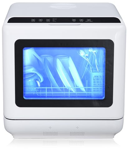 Portable Dishwasher, Mini Dishwashers with 2-in-1 Water Supply Modes, 5 Wash Programs, Countertop Design with Double-layered Glass Door Viewing Window, No Hookup Needed