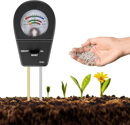 ANOMM Misuratore del Suolo 3 in 1, Tester Multifunzionale per Fertilità | per Fertilità/PH/umidità, per Giardino, Fattoria, Prato, Non Sono Necessarie Batterie, Ago Doppio, Nero
