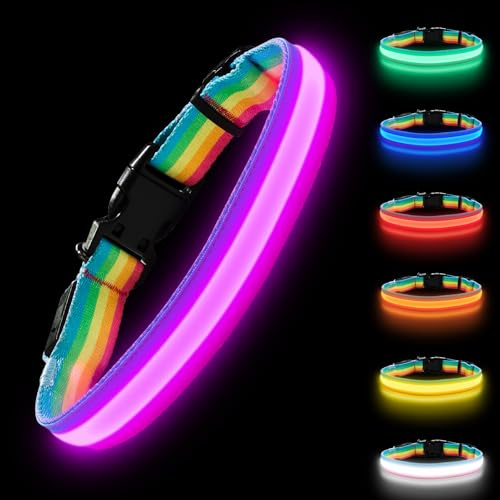 Premium LED Dog Collar for Night Walking - Light up Dog Collar Cycle 7 Solid Colors - Lighted Dog Collars USB C Rechargeable - Waterproof Glow in The Dark Dog Collars - Adjustable, Fashion, Safety(M)