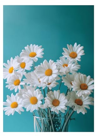 WUFIEA Moderne Grüne Pflanze Poster Weiße Chrysanthemen-Grün-Futter für Schlafzimmer, Büro, Flur, Eingang(weiß)-60x90cm Ungerahmt