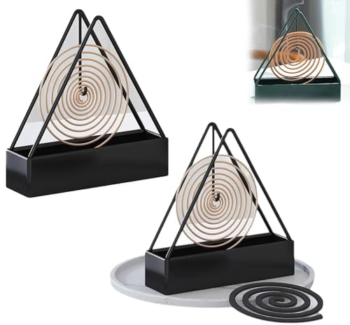 2Set Mückenspiralenhalter, Spiral Mücken Spulenhalter, Räucherspiralen Halter, Mückenspirale Halter Metall, Tragbar Mosquito Coil Holder für Schlafzimmer Wohnzimmer Küche Büro（Schwarz）