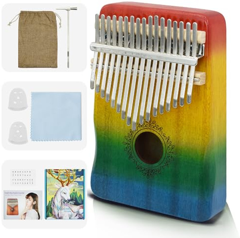 17 Key Kalimba Thumb Piano - Portable Finger Piano with Tuning Hammer & Study Guide, Premium Wood, Unique Musical for Birthdays & Holidays-Butterfly Love Flower-E