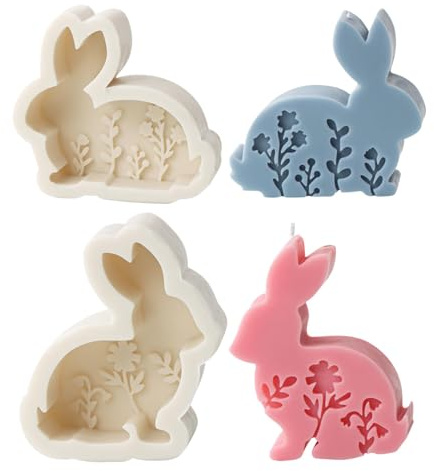 Ginddy Easter Bunny Silicone Mould,2 PCS Candles Bunny Candle Mould for Candle Making Candle Moulds Reusable Rabbit Silicone Moulds for DIY Candles Easter Decoration