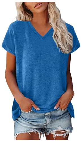 T Shirt Femme Col en V été Décontracté Blouse Chic et élégant T-Shirts à Manches Courtes Femme Amples Confortables Coton Tee Shirt Tops