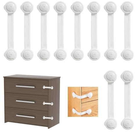 DIYCUT 10 Piezas Cerradura de Seguridad para Niños para Gabinete, Cierre Seguridad Cajones bebe de 16 cm de Longitud, Cierre Cajones bebe de Armario Autoadhesiva, para Puerta e Refrigeradores