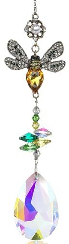 Bee Crystal Sun Catcher for Windows, Hanging Crystal Suncatchers for Garden | Hanging Garden Ornaments Outdoor, Hanging Crystals Bee Suncatcher for Windows, Porch, front door, Coffee Shop & Store Decor
