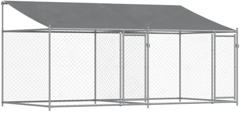 Chenil Extérieur avec Toit pour Chien, Chenil d'Extérieur Enclos Cage pour Chien Métal avec Toit et Portes Gris 4x2x2m Acier galvanisé
