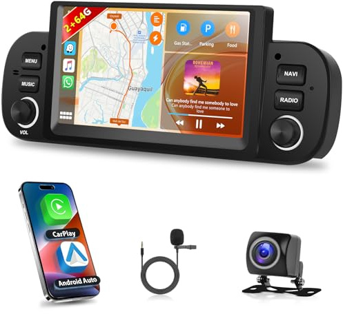 Motorsi 2GB + 64GB Carplay Autoradio per Fiat Panda 2013-2020 con Android Auto, Bluetooth Car Stereo Schermo con GPS Navigation WiFi RDS/FM Radio SWC USB Mirror Link Canbus + Telecamera Posteriore