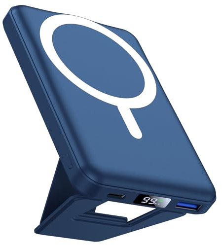 AOGUERBE Powerbank for Magsafe, 10,000mAh Faltbarer Power Bank for iPhone | Magnetische Power Bank, USB-C Eingang&Ausgang, LED Display, Wireless Powerbank für iPhone 17/16/15/14/13/12/Pro/Pro Max Serie