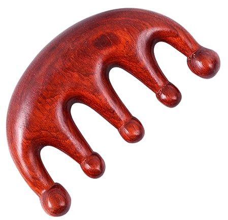 Pettine in Palissandro a Perline Rotonde, Denti Larghi | Uso Domestico, Formato Portatile a Cinque Denti, Colore Rosso, 1 Pezzo