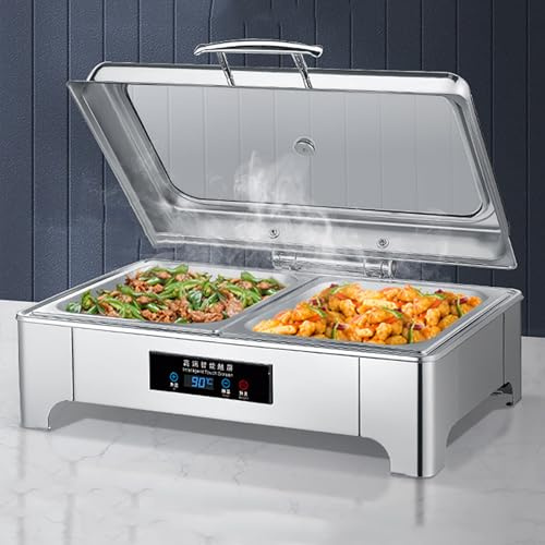 9L Electric Chafing Dish Set - Stainless Steel Buffet Warmer with Adjustable Temperature Control (30°C-85°C), Touch Screen, Water Pan & Clear Lid for Catering and Events