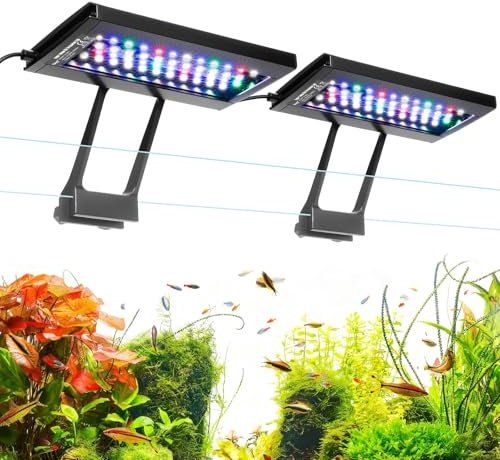hygger Due Canali Clip On Illuminazione per Acquario LED, 24W Lampada Aquarium, 24/7 Lighting and DIY Mode with 7 Colors, Regolabile Luminosità Luce LED per Acquario for 75-115L Aquariums(2)