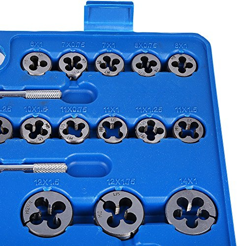 OYSKGNCMW Juego de 110 machos y terrajas Resistentes M2-M18. Incluye Mango, Macho y terraja de Rosca de Acero al Carbono, Apto para Cortar roscas externas e internas. Incluye Estuche de Transporte.