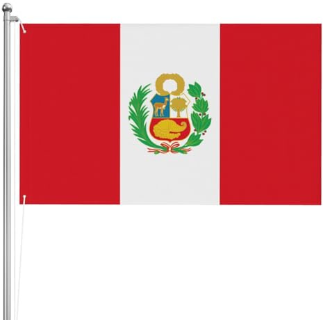 Bandera de Perú de doble cara de 3 x 5 pies. Bandera pesada de triple capa de doble cara para exteriores, 3 x 5 pies, pancarta de jardín de poliéster.