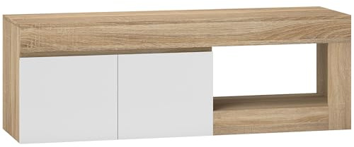 HOMCOM Mobile TV con Armadietto 2 Ante Soft Close e Ripiano Aperto, Mobile Porta TV fino a 60 per Soggiorno, Salotto e Camera da Letto, 140x40x48 cm, Bianco e Color Legno
