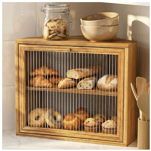 Yoimori Corner Bread Box for Kitchen Countertop, Double Layer Large Bread Storage Container, Breadbox for Homemade Bread, Under Cabinet Bread Holder Kitchen Organizer