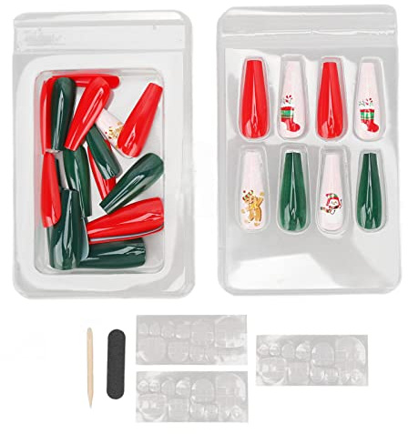 Faux ongles de Noël 30 pièces Design élégant du Père Noël Emballage complet Faux ongles de Noël pour fête de Noël et événements de vacances Matériau ABS (0070 LJ04)
