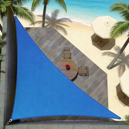 Vela Ombreggiante Triangolare 2x2x2 3x3x3 4x4x4 5x5x7 m Telo Tenda a Vela per Esterno Protezione Anti UV, HDPE Rete Ombreggiante per Giardino, Terrazzo, Balconem, Gazebo(Blue,4x4x5.8m)